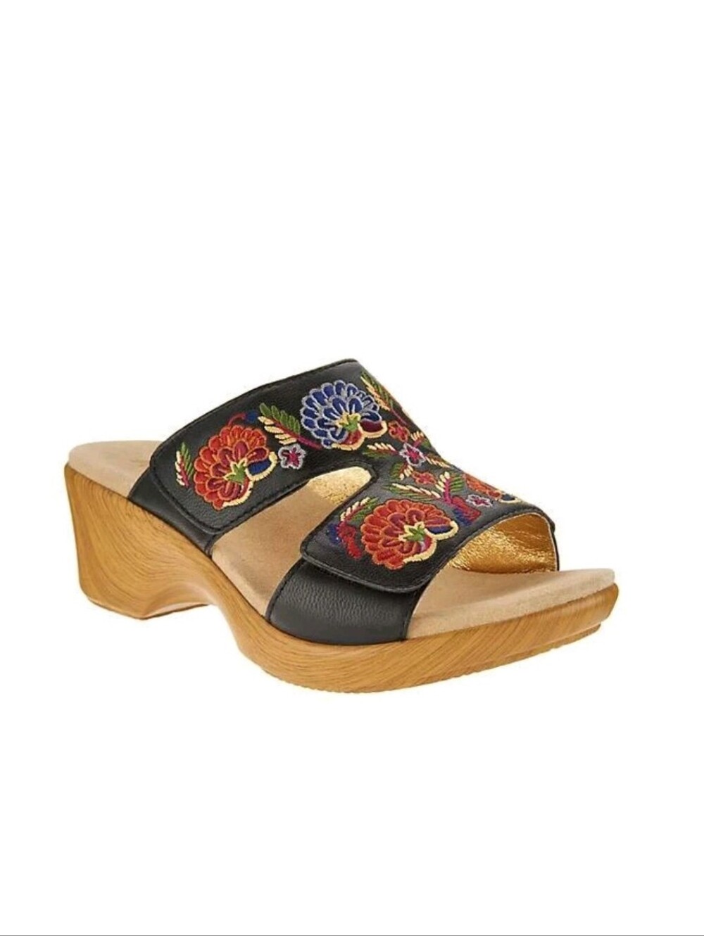 Alegria Black Embroidered Slide Clog with Floral Accents Size 38 , Lightweight